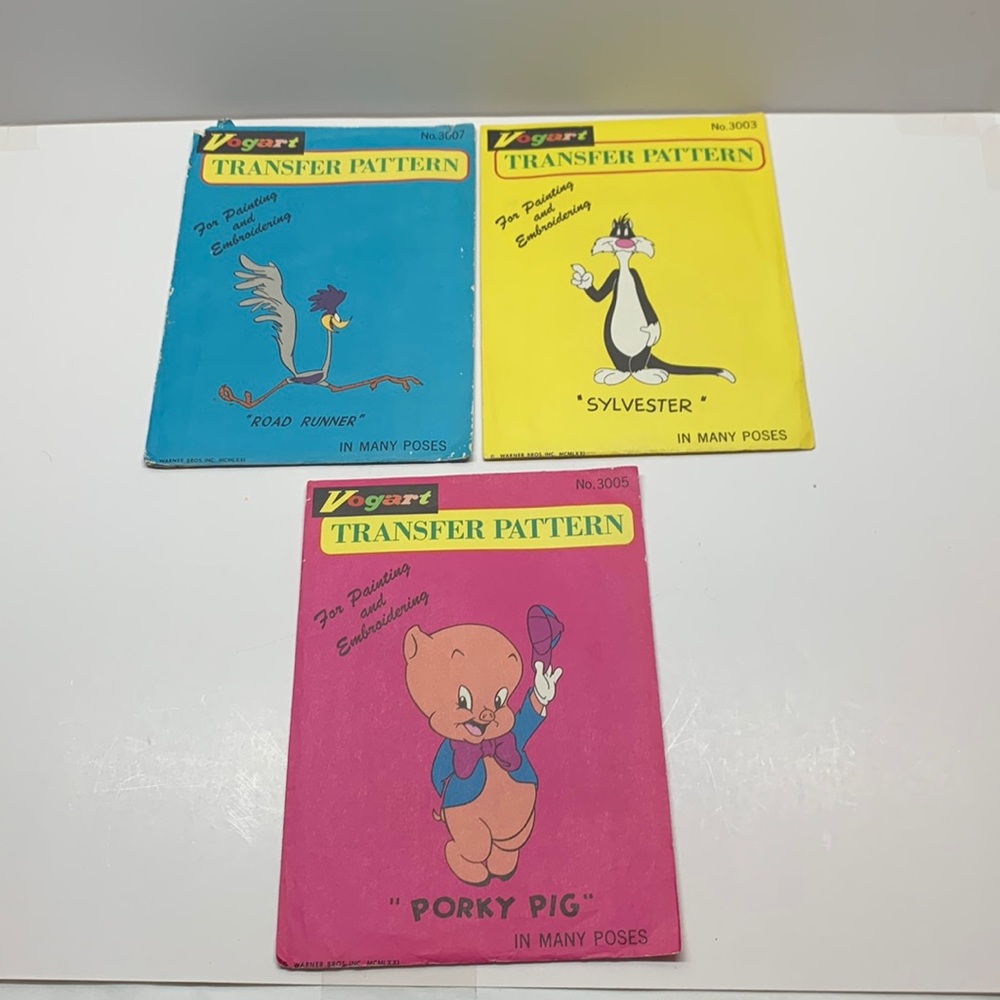 Set 3 vintage Vogart transfers road runner Porky Pig and Sylvester